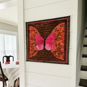 🦋 Handmade Butterfly Quilt Wall Hanging – 14” x 14” – Hand Appliqué Art Quilt